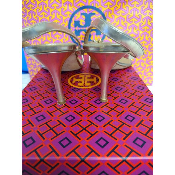 Tory Burch Penelope 65mm Slingback Sandals Womens Size 10 Mirror Metallic 55486 - Picture 8 of 10